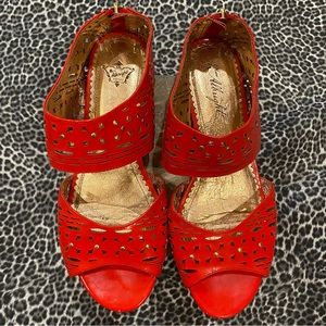 Anthropologie Red Cutout Leather Sandals